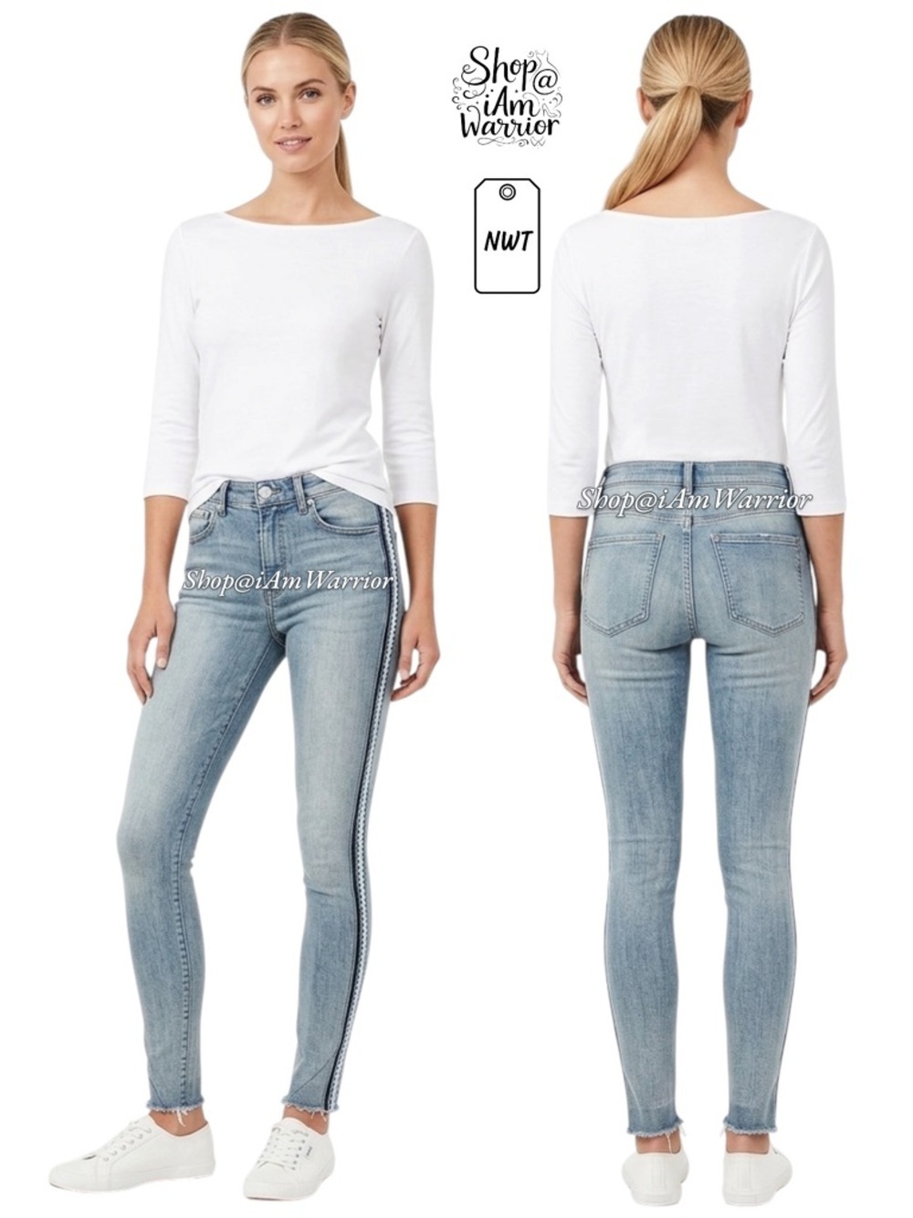 Express NWT high rise raw hem side stripe jeans *shop@iamwarrior